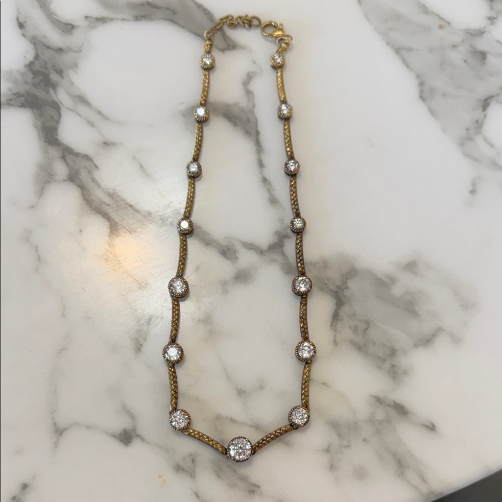 Judith Ripka Sterling Silver Segmented Necklace With Cz Settings 292$